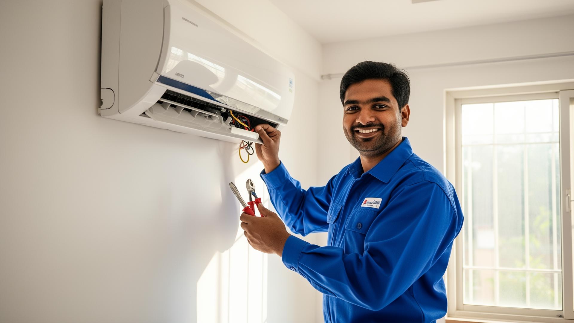 Professional AC technician repairing split AC in Palwal